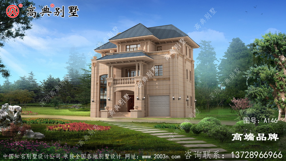 復式的三層別墅,非常適合我們農村自建,而且外帶車庫
